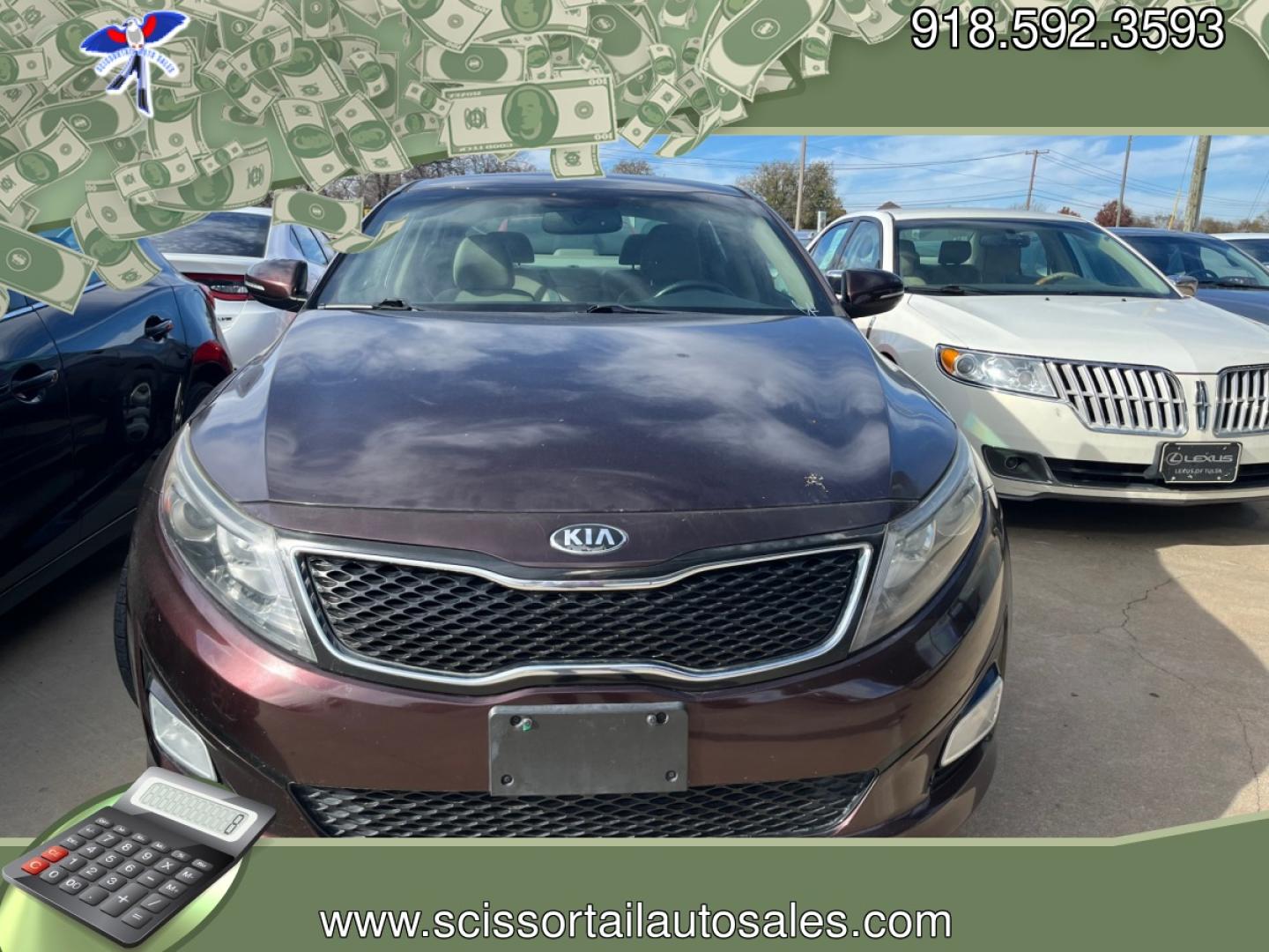 2014 PURPLE KIA OPTIMA EX; LX EX (5XXGN4A70EG) with an 2.4L L4 DOHC 16V engine, 6-Speed Automatic transmission, located at 8101 E. Skelly Dr., Tulsa, OK, 74129, (918) 592-3593, 36.121891, -95.888802 - Photo#0